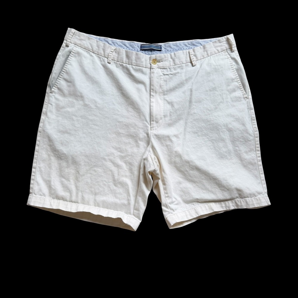 Peter Millar Mens 40 Pima Cotton Flat Front Chino Shorts Cream Off White Golf